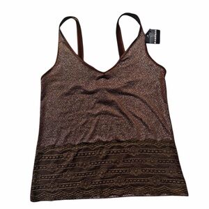 🍫Rampage Brown Shimmer Lace Trim Camisole Small Y2K Sparkle Silver